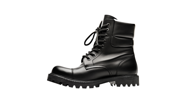 Isolated Black Leather Combat Boot