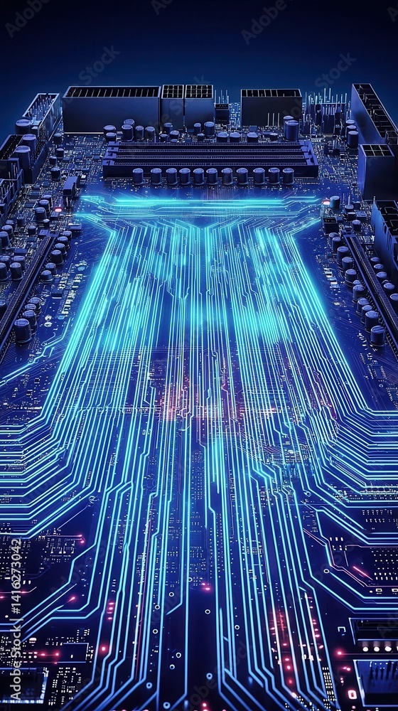 Aufkleber a vibrant circuit board with glowing lines and components, showcasing the intricate design of techno