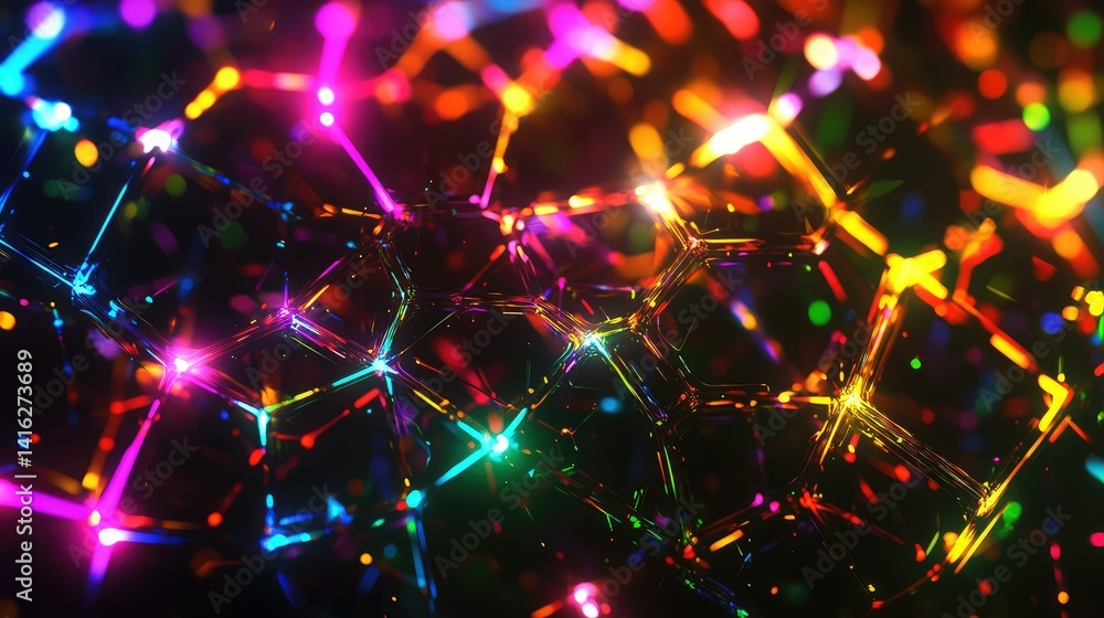 Poster vibrant and colorful abstract background featuring interconnected geometric shapes and glowing light