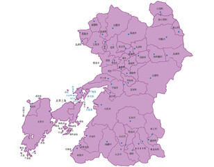 熊本県　地図　紫　斑点　イラスト