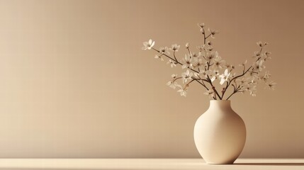 Minimalist Beige Vase with White Flowers  Spring Bloom