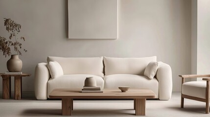 Modern minimalist sofa set in a cozy living room contemporary design soft tones inviting atmosphere
