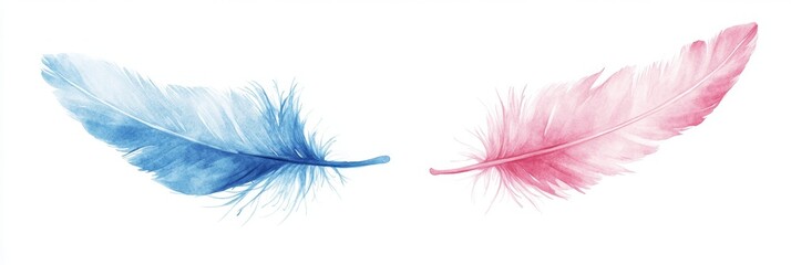 Obraz premium Two Gentle Feathers, Blue and Pink