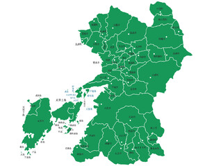 Obraz premium 熊本県 地図 グリーン 斑点 イラスト