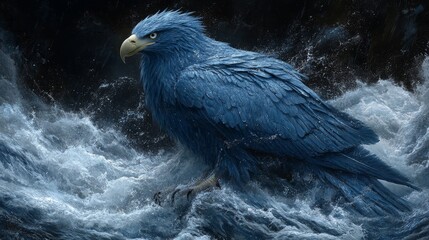 Fototapeta premium Mystical avian guardian emerges from tumultuous waters a captivating blend of power mystery and ethereal beauty conveying resilience strength and enchantment