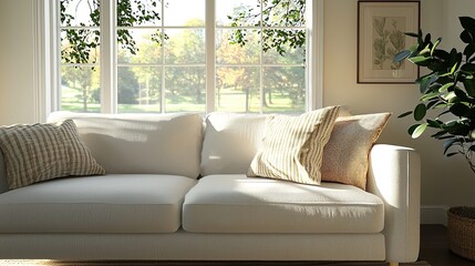 Cozy modern living room styling with white sofa in bright environment gigapixel quality