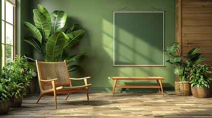 Frame mockup, ISO A paper size. Living room wall poster mockup. Interior mockup with house background. Modern interior design. 3D render HD 8K wallpaper Photographic Image