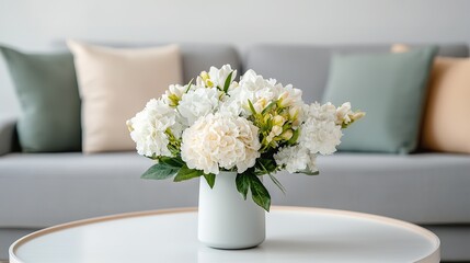 Cozy living room with flowers modern interior floral arrangement neutral tones inviting atmosphere