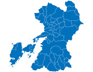 熊本県　地図　ブルー　イラスト
