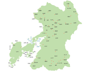 熊本県　地図　黄緑　斑点　イラスト