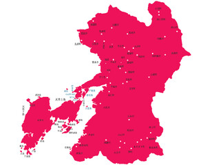 Obraz premium 熊本県 地図 マゼンタ 斑点 イラスト