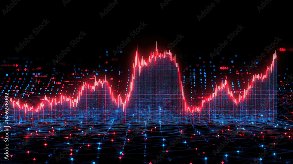 Poster business analysis with glowing stock exchange graph on led screen for finance insights