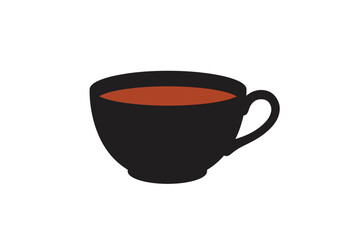 Tea silhouette. This image shows a tea cup filled with liquid, emphasizing its elegant handle and simple design, symbolizing classic beverage artistry. Vector clipart black illustration design.