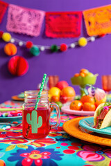 Fototapeta premium Vibrant Fiesta Table Setting A Colorful Mexican-Inspired Party