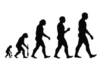 Obraz premium Human evolution silhouette. This image shows the progression of human development from early hominids to modern humans, symbolizing growth and adaptation. Vector clipart black illustration design.