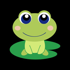 Cute Cartoon Frog with Big Eyes – Kawaii Vector Illustration. green frog cartoon