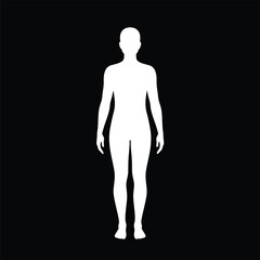White human silhouette. This image shows a white silhouette of a human figure against a black background, emphasizing contrast, simplicity, and design. Vector clipart black illustration design.