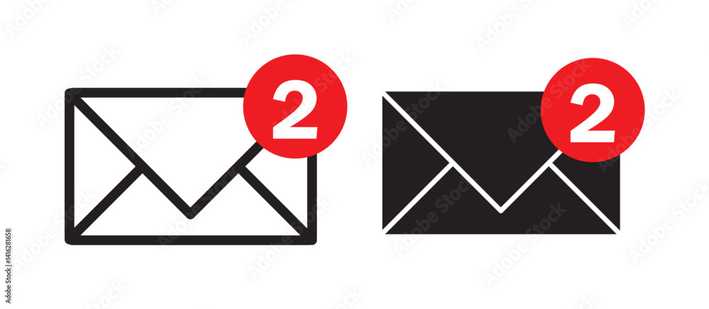 Aufkleber mail envelop icon with unread massages icon set. email notification pop up indicating unread message