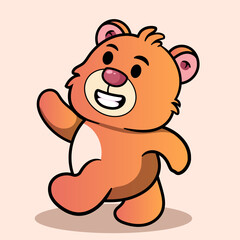 Cute Walking Bear Cartoon Illustration. Animal Nature Icon Concept Isolated Flat Cartoon Style for coloring page or education kids