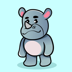 Cute Rhino Walking Cartoon Illustration. Animal Nature Icon Concept Isolated Flat Cartoon Style for coloring page or education kids