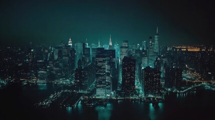 Night Cityscape  Aerial View  Urban Skyline  Illuminated Buildings