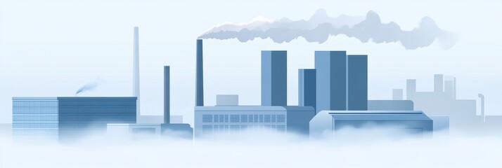 Obraz premium Industrial factory flat design background with fog and copy space ideal for educational material or presentations