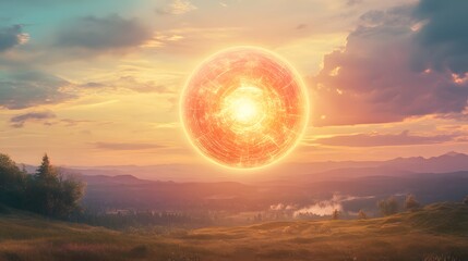 Floating Orb Over Mountain Sunset