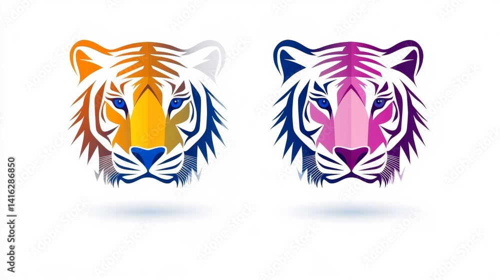 Poster dualistic tiger representation a harmonious blend of vibrant gradients and polygonal facets symboliz