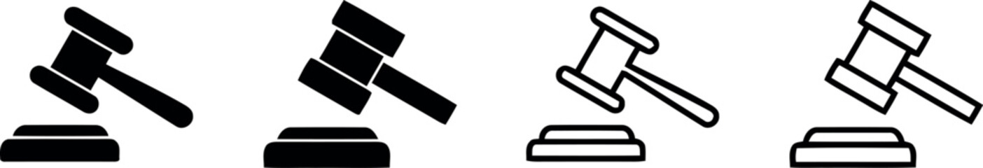 Minimalist Gavel Icons: Black and White Design for Law, Justice, and Decision-Making Concepts