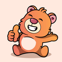 Cute Bear Good and Happy Giving Thumbs Up Cartoon Illustration. Animal Nature Icon Concept Isolated Flat Cartoon Style for coloring page or education kids