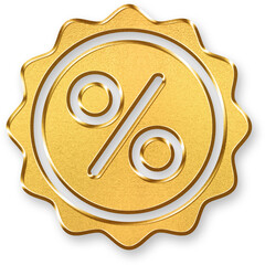 Gold Sale Icon &ndash; 3D Glossy Golden Discount Tag Symbol with Metallic Shine and Shadowed Style for Promotions, Special Offers, E-Commerce, and Seasonal Shopping Events