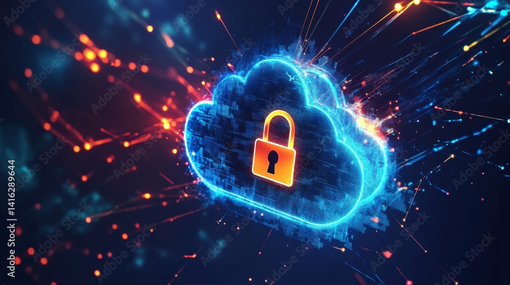 Poster secure cloud computing with digital padlock: data protection and online privacy concept abstract bac