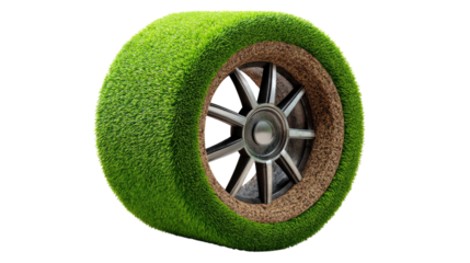 Eco-friendly wheel: A visually striking conceptual image of an eco-friendly wheel with a grass surface, symbolizing sustainability, environmental responsibility, and green initiatives.