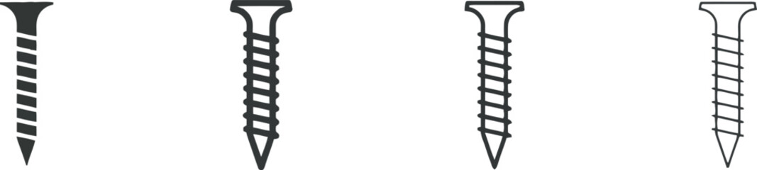 Minimalist Screw Icons: Black and White Design for Construction, Fastening, and Hardware Concepts