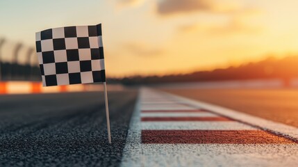 Racing Flag on Track at Sunset Capturing the Spirit of Speed and Competition in Motorsports Photography