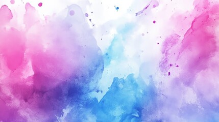 Fototapeta premium Abstract watercolor painting with purple, pink, and blue hues. The colors blend softly creating a dreamy and ethereal atmosphere. White space is incorporated, adding to the lightness and airiness of