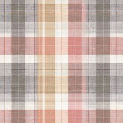 A checkered patterned fabric with a mix of red, brown, and black colors