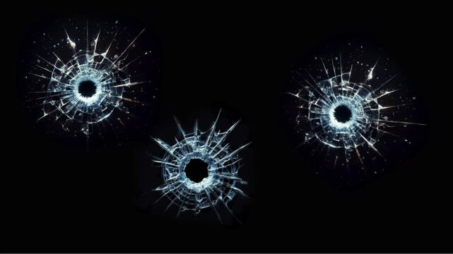glass effect hit by gunshot on black screen