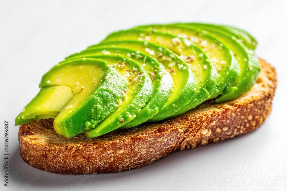 Poster appetizing avocado toast with rustic bread on a white background offering a delectable and healthy c