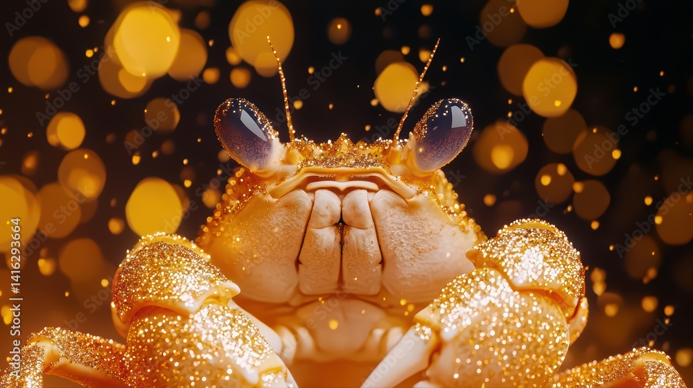 Poster close-up view of a sparkling crab with bokeh background effects