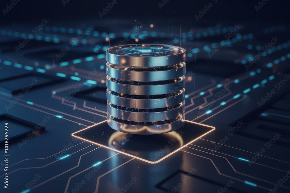Aufkleber futuristic data server stack on circuit board