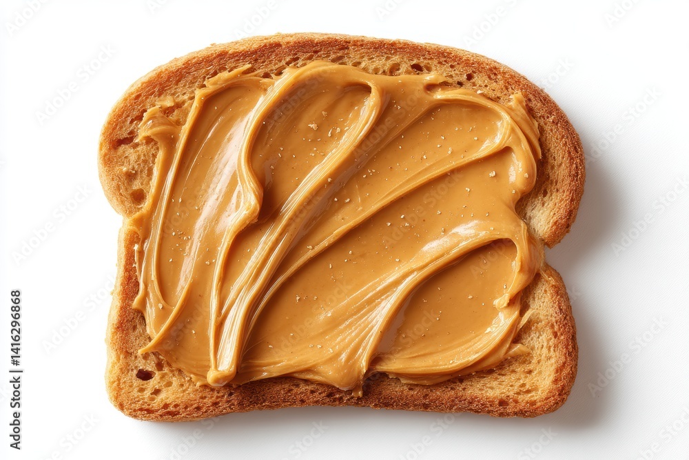 Poster toasted slice with peanut butter on a clean white backdrop captures a comforting food moment with a 