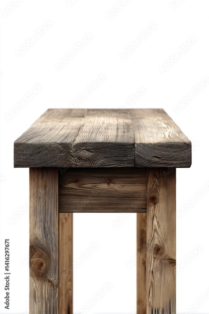 Aufkleber simple rustic wooden table surface against a minimalist white background with focus on the wood grai