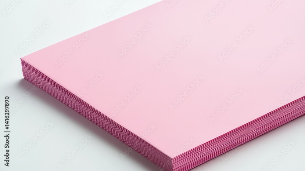 Poster a stack of vibrant pink paper sheets with clean edges on a minimalistic white background for craft a