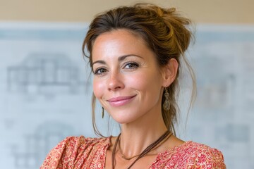 Creative portrait of a woman smiling in a professional setting indoor close-up