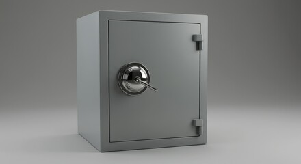 Secure Steel Safe Box - A sturdy gray steel safe box, showcasing a secure locking mechanism. Ideal for security and protection imagery