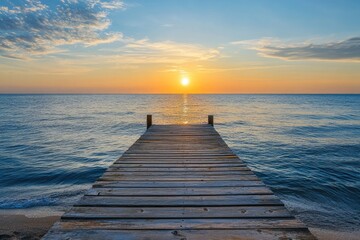 Obraz premium Sunrise over tranquil pier