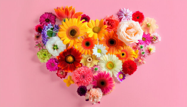 Un bouquet de fleurs qui donne une forme de c&oelig;ur.