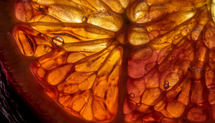 Une orange coupé en gros plan macro.