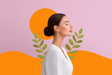 Serene woman in profile minimalist setting digital art calm environment side view